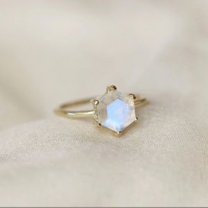 Rare Hexagon Cut Natural Moonstone Sterling Silver 14k Gold Vermeil Ring